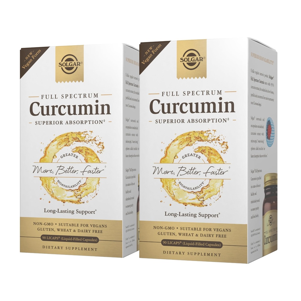 Solgar Full Spectrum Curcumin - 90 LiCaps, 2 - Üstün Abhidrasyon - Beyin, Ortak & Immune Health - Non-GMO, Vegan, Gluten Free, Dairy Free - 180 Toplam Hizmetler