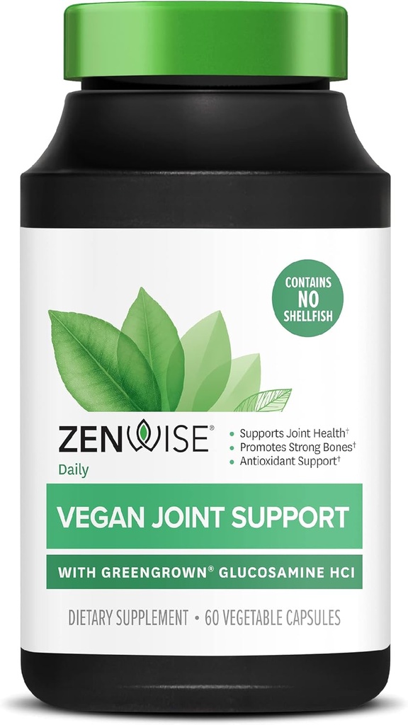 Zenwise Health Certified Vegan Joint support Supplement - Γλυκοσαμίνη HCl, Turmeric, και Boswellia Extract - Υποστηρίζει την υγεία των οστών + αρθρώσεις-μαγνήσιο & βιταμίνη D (D3 ως Cholecalciferol) - 60 κάψουλες