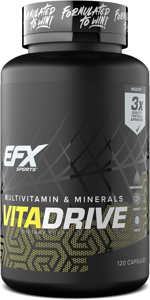 EFX Sports Vita Drive | Sporcular için Çokvitamin Formüle edildi | Vitaminlerin Kompleksi, Mineraller, Mikronutrients, Ve Antioksis | 30 Hizmet, 120 Capsules
