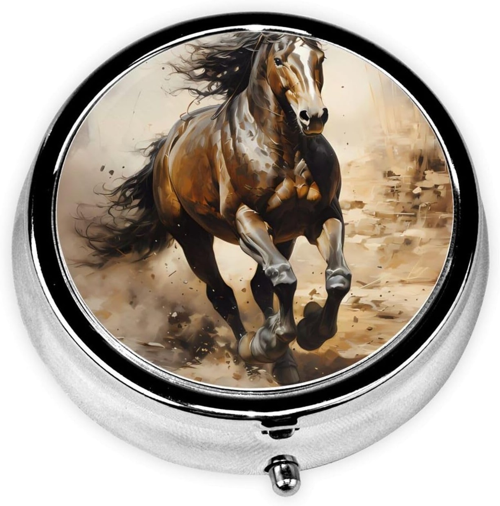 Pill Box, Purse & Pocket için Küçük Pill Vakası, Cute Medicine Organizer Seyahat Pillbox, Portreatif Pill Konteynerleri Vitaminler, İlaçlar, Fish Oil ve Supplements, Horse West