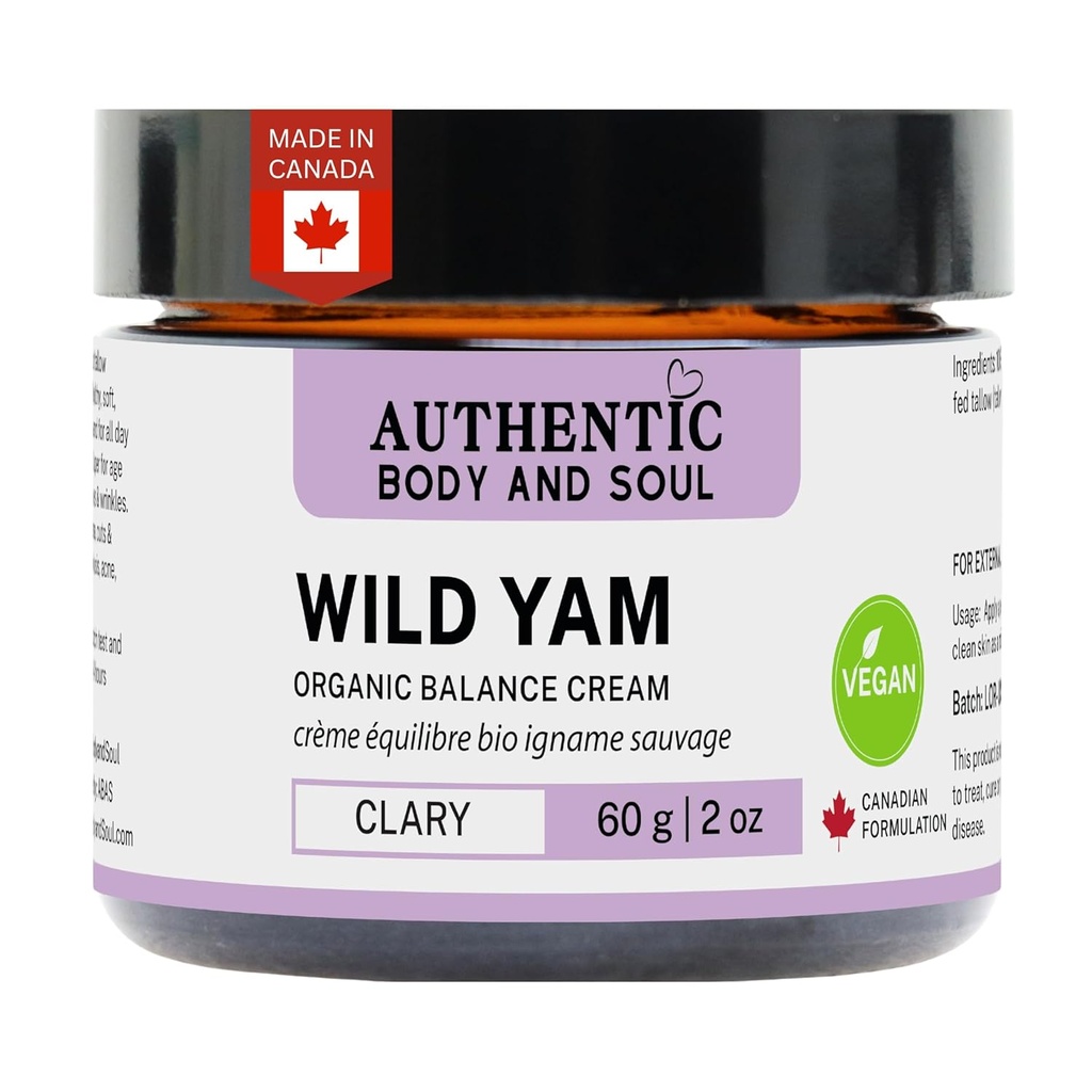 Authentic Organic Wild Yam Root Balancing Cream for Women with Premium Herbal Botanicals, Yam Cream, Wild Yam Skin Care, Όλα τα συστατικά Πιστοποιημένο Vegan (VEGAN Clary Blend)