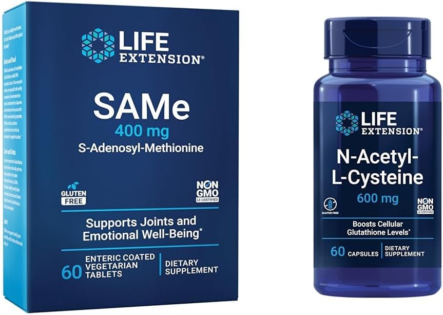 Life Extension Same 400 mg & N-Acetyl-L-Cysteine 600 mg - 60 Kont Liver, Joint & Immune Support