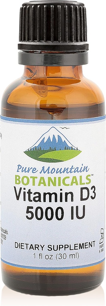 Saf Dağ Botanik Vitamini D Drops - MCT Oil'deki Unflavored Kosher D3 Sıvı Ölçeği - Hizmet başına 5000IU - 1oz Şişe