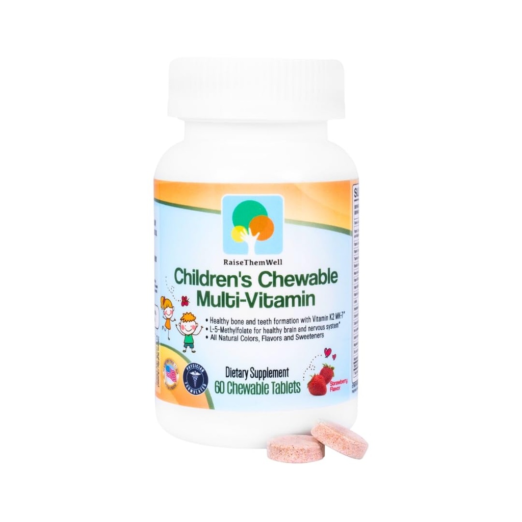 Them Well Tasty Chewable Kids Multivitamin, All- Natural Colors, Flavors & Sweeteners, Daily Essential Vitamins for Children, Easy-to-Chew Vitamins, Strawberry