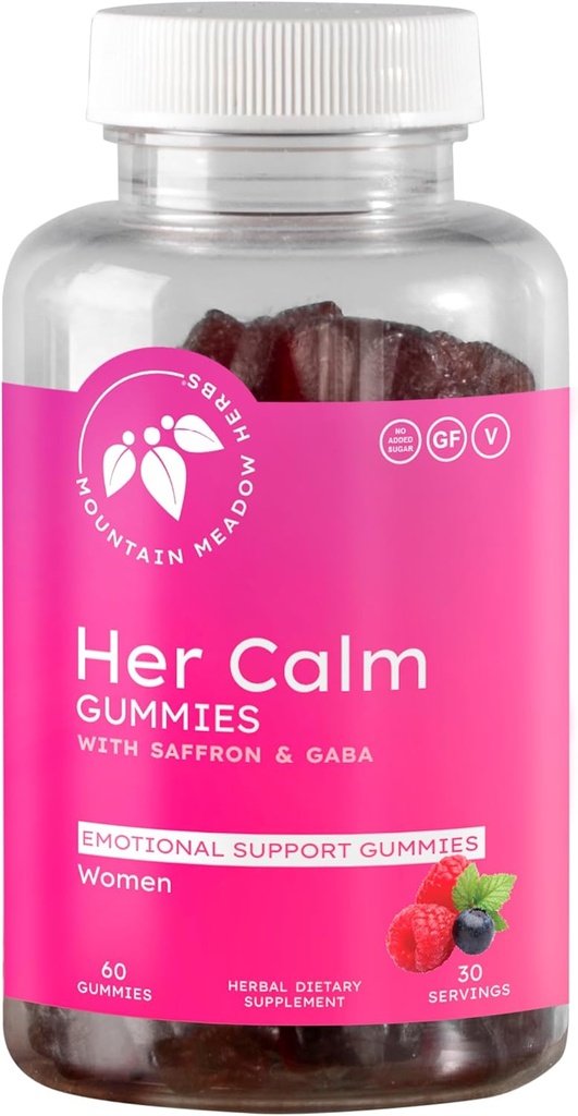 Βουνό Λιβάδι Βότανα Ηρεμία Gummies της – Φυσική υποστήριξη Mood με Saffron, πάθος λουλούδι, St. John’s Wort, GABA – Στρες συμπλήρωμα ανακούφισης για τις γυναίκες – 60 ct