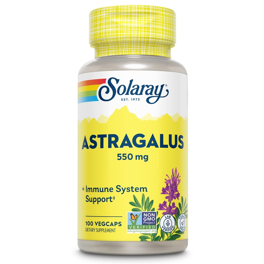 SOLARAY Astragalus Root 550 mg | Sağlıklı Immune Function & Stres Desteği | Adaptogen Herb | Non-GMO & Vegan | 100 VegCaps