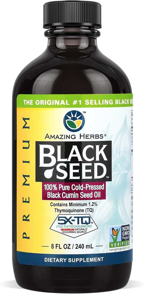Amazing Herbs Premium Black Seed Oil - Ψυχρό Πιέζεται Nigella Sativa Aids σε Digestive Υγεία, Ανοσολογική Υποστήριξη, λειτουργία του εγκεφάλου, Κοινή Κινητικότητα, Χωρίς Γλουτένη, Μη ΓΤΟ - 8 FL Oz