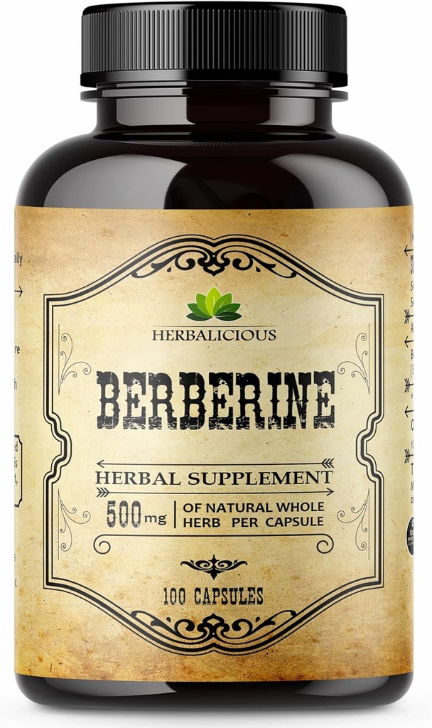 HERBALICIATION Berberine Supplement – 100 Capsules Berberine HCL Diyetary Supplement for Men and Women – Non GMO Berberine 500 mg – Immune Support, Heart, Cholesterol Levels Berberine HCL Diyetsel Supplement for Men and Women – Non GMO Berberine 500 mg – Ideal for Immune Support, Heart, Cholesterol Levels