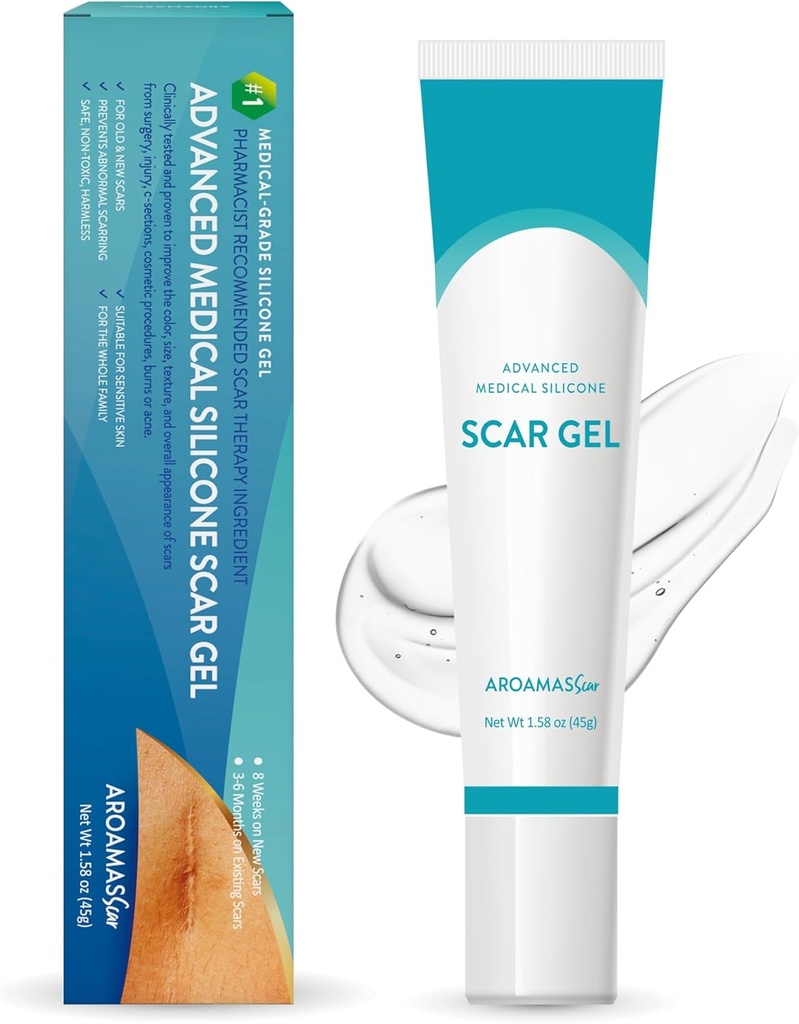 Aroamas Scar Advanced Scar Gel - Medical-Grade Silikon Scar Gel için Cerrahi Yaralar için, Face için, Scar jel ile Keloidler, C-Section, Kozmetik Prosedürler, Burns, Injuries - 45g