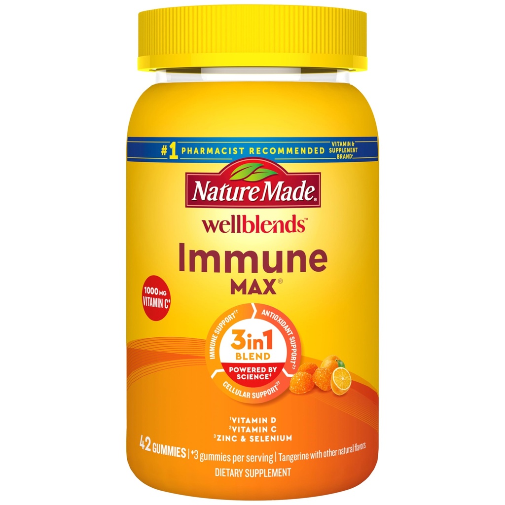 Doğa Made Wellblends ImmuneMAX Gummies, C 1000 mg + çinko, Selenium ve Vitamin D3 5000 IU, Immune Support Supplement, 42 Gummies