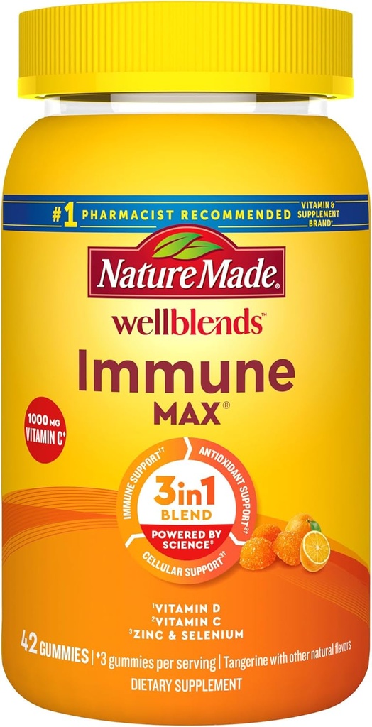 Doğa Made Wellblends ImmuneMAX Gummies, C 1000 mg + çinko, Selenium ve Vitamin D3 5000 IU, Immune Support Supplement, 42 Gummies