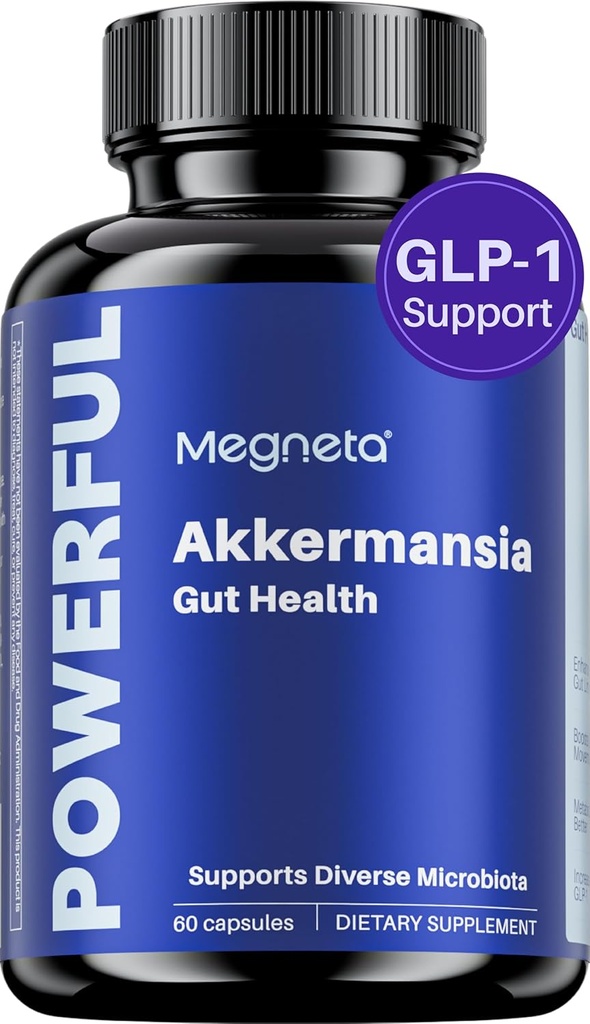 Akkermansia Probiyotik, GLP-1, 300M AFU, Inulin Prebiyotik Fiber - Erkekler ve Kadınlar için Gut Health Supplements (60 Capsules)