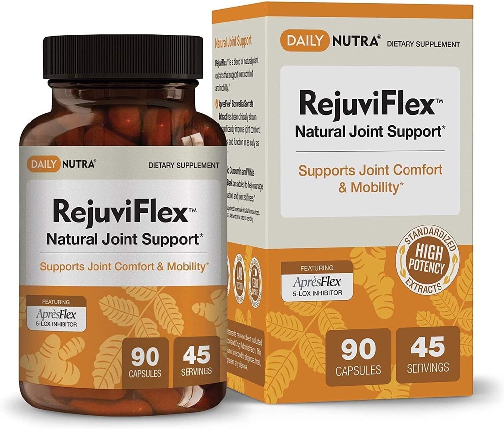 RejuviFlex - Doğal Ortak Supplement w/ApresFlex Boswellia AKBA, Turmeric Curcumin, Piperine & White Willow Bark - Hands, Dizler, Genel Ortak Sağlık (90 Capsules)