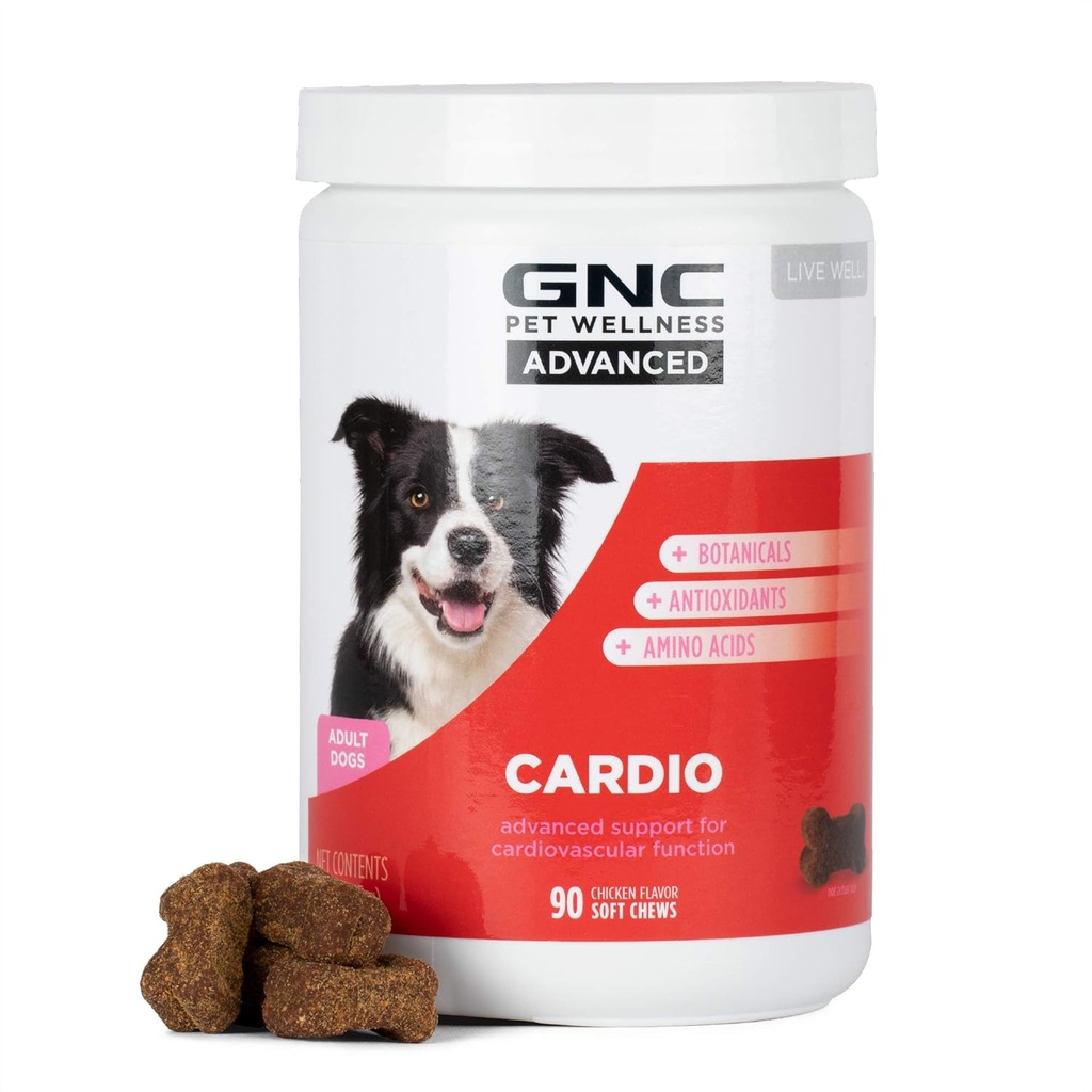 GNC Pets Advanced Dog Supplements, Cardiovascular Support & Heart Health Chews for Dogs, Soft Pet Supplement ABD, Cardio Vitamins & Easy to Chew Canine Essentials, 90 Countiovascular