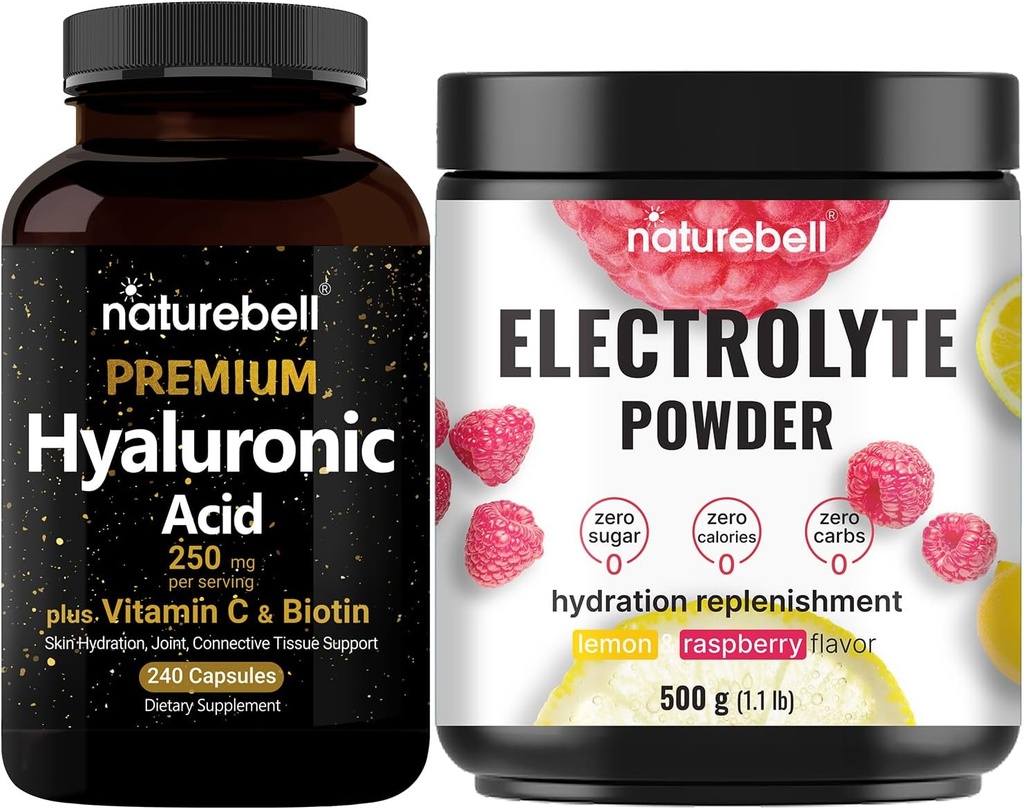 NatureBell Hyaluronic Acid Capsules with Biotin + Vitamin C & Electrolyte Hydration Toz Paket | Tamam Beauty Care Kompleks | Real Coconut Water Electrolytes