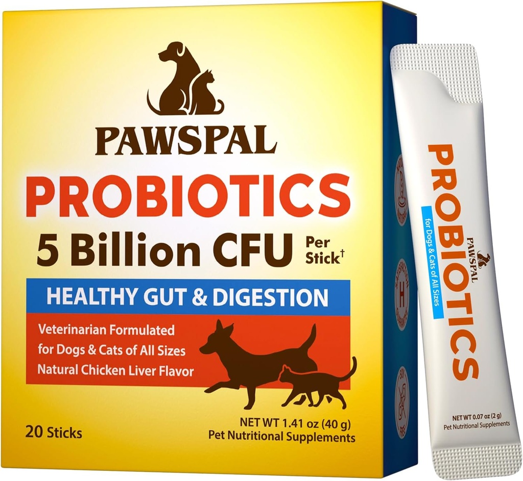 Köpekler ve Kediler için probiyotikler, 5 Milyar CFU, Veterinarian Formulated, Digestive & Immune Health, Gut Flora Balance, All Natural Probiyotik Toz, Chicken Liver Flavor, 20 Sticks
