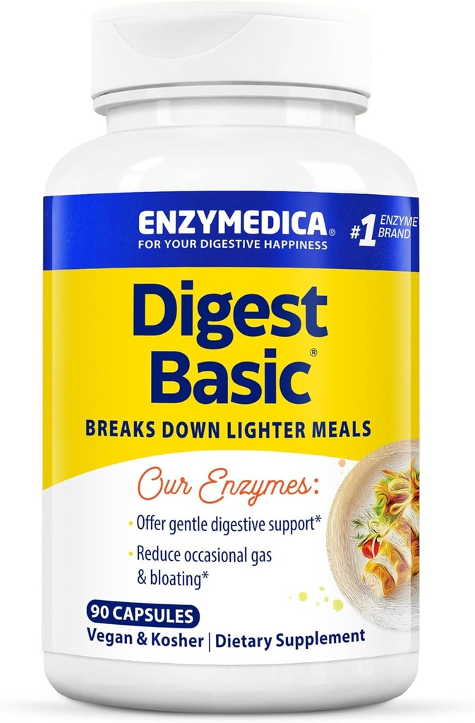 Enzymedica Digest Basic, Digestive Enzymes for Hassas Stomachs, Teklifler Fast-Acting Gas & Bloating Relief, 90 Counting Gas & Bloating Relief, 90 Count,