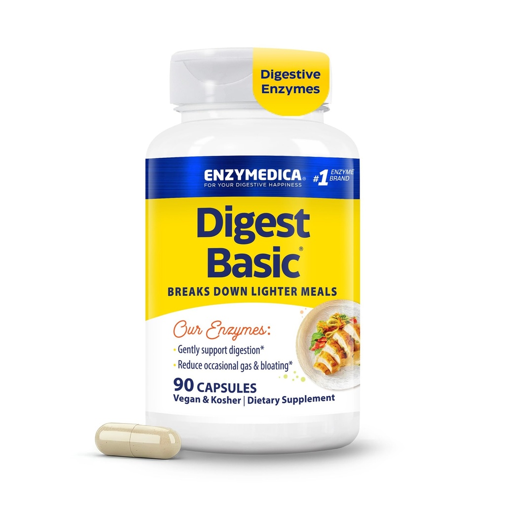 Enzymedica Digest Basic, Digestive Enzymes for Sensitive Στομαχικά, Προσφορές Fast-Active Gas & Bloating Relief, 90 Count