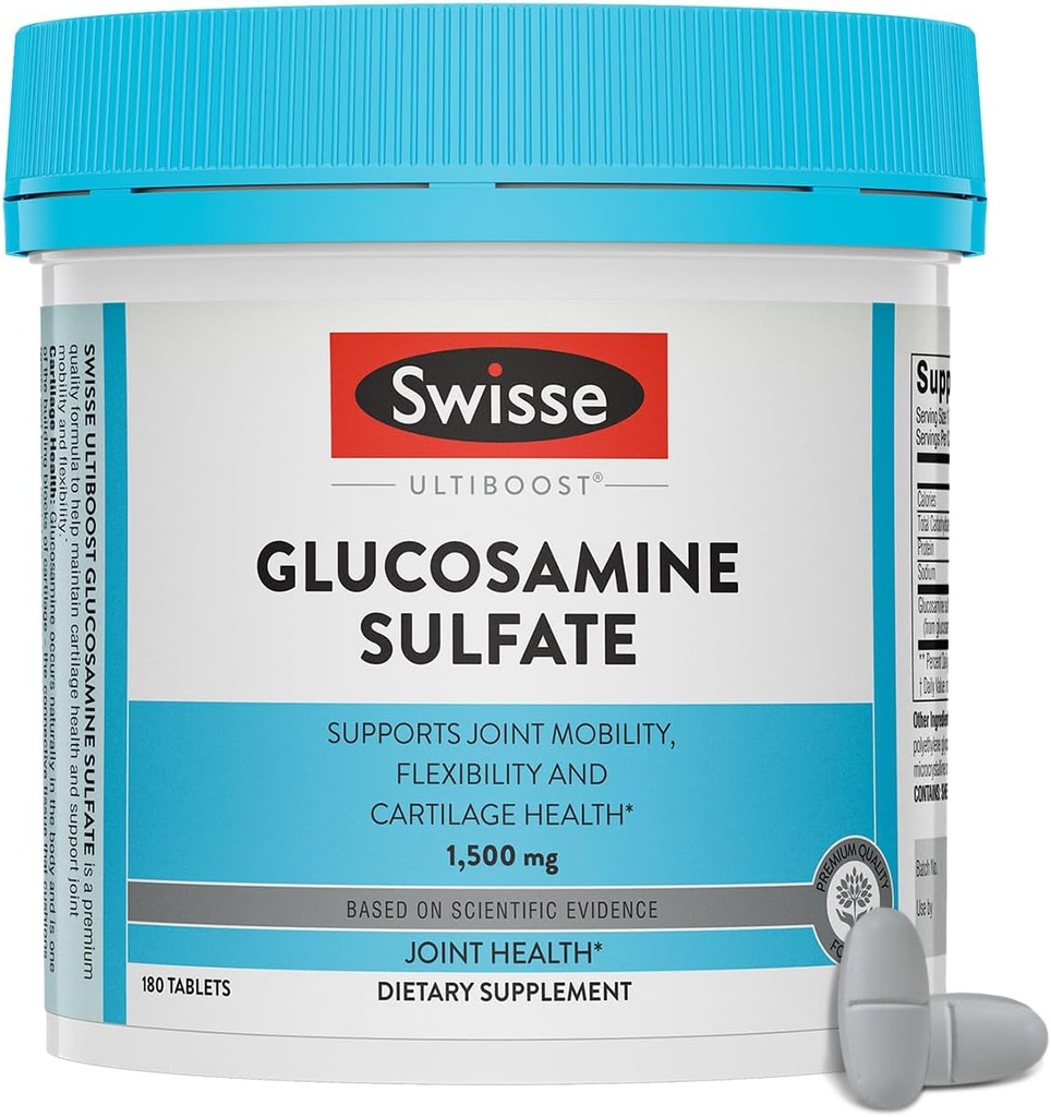 Swisse Glucosamine Sulfate Joint Support Supplement for Mobility and Flexibility Health | Women and Men | Glucosamina 1500mg | 180 Tablets| 6 Months Supply