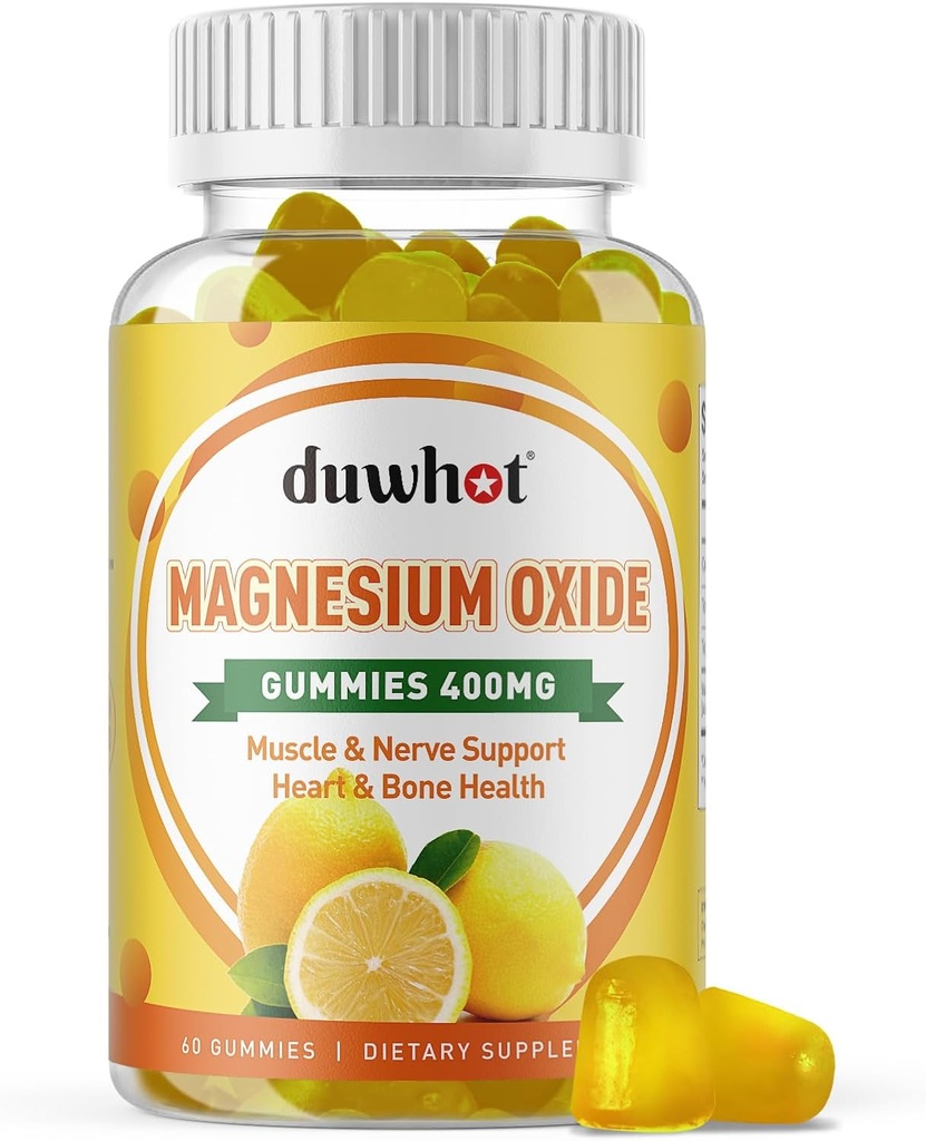 Magnezyum Oksit Gummies 400 mg, Oksit Yetişkinler ve Çocuklar için Tamamlanabilir Tamam, Nerve, Kas, Bone & Heart Support, Non GMO, Pectin, Vegan, 60