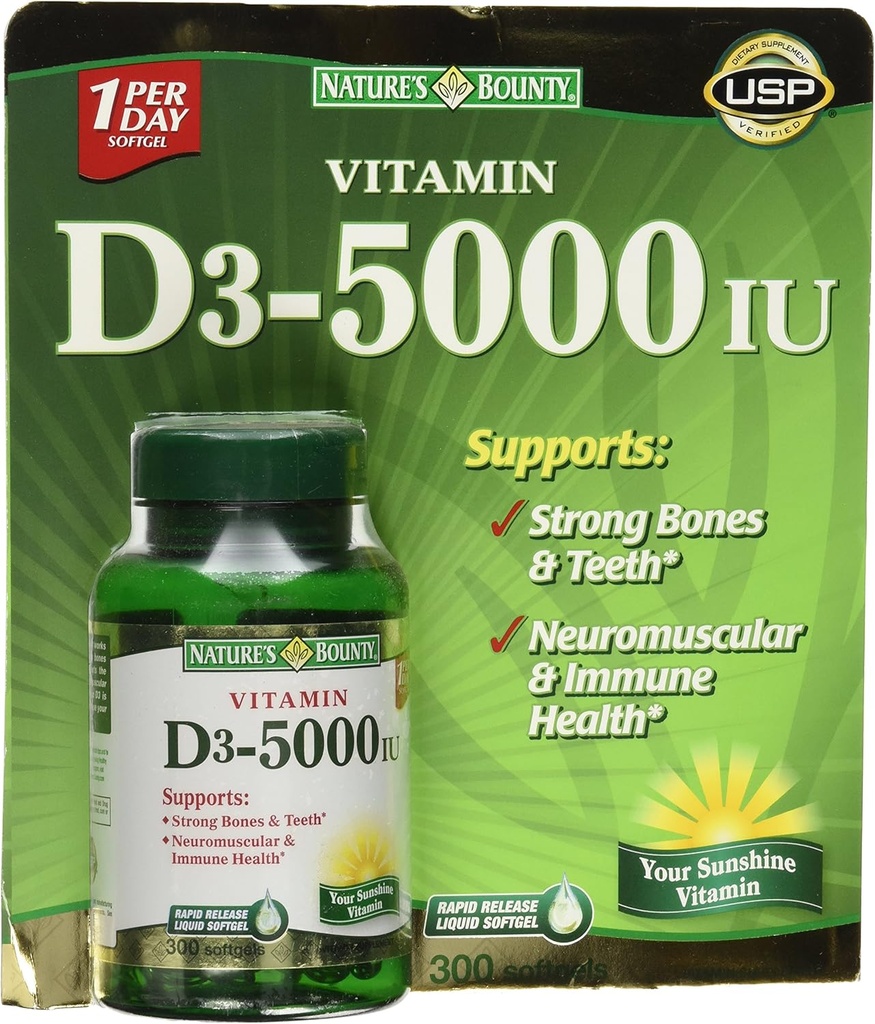 Nature's Bounty Vitamin D3 5000 IU, 300 Softgels