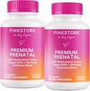 Pink Stork Premium Prenatal Vitamin for Women - Multivitamin & Probiyotikler - Sabah Hastalığı, Digestion, & Energy - Folate, B6, & Iron - 60 Capsules - 2 Pack