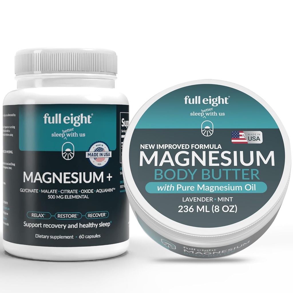 Ultimate Magnesium Sleep Bundle - Magnesium Glycinate 500 Mg Elemental and Magnesium Chloride Body Butter