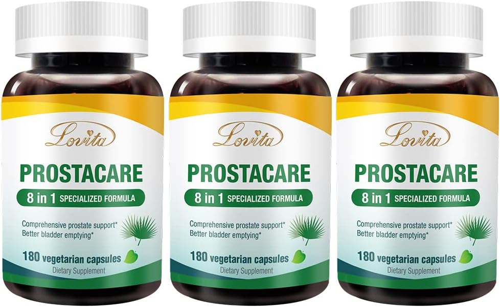 Lovita Prostate Health, 8 in 1 Exclusive Prostate Supplements for Men with Saw Palmetto 500 mg, Sting Nettle, Lycopene for Normal Urination Frekans, 180 Veggie Capsules (Pack of 3)