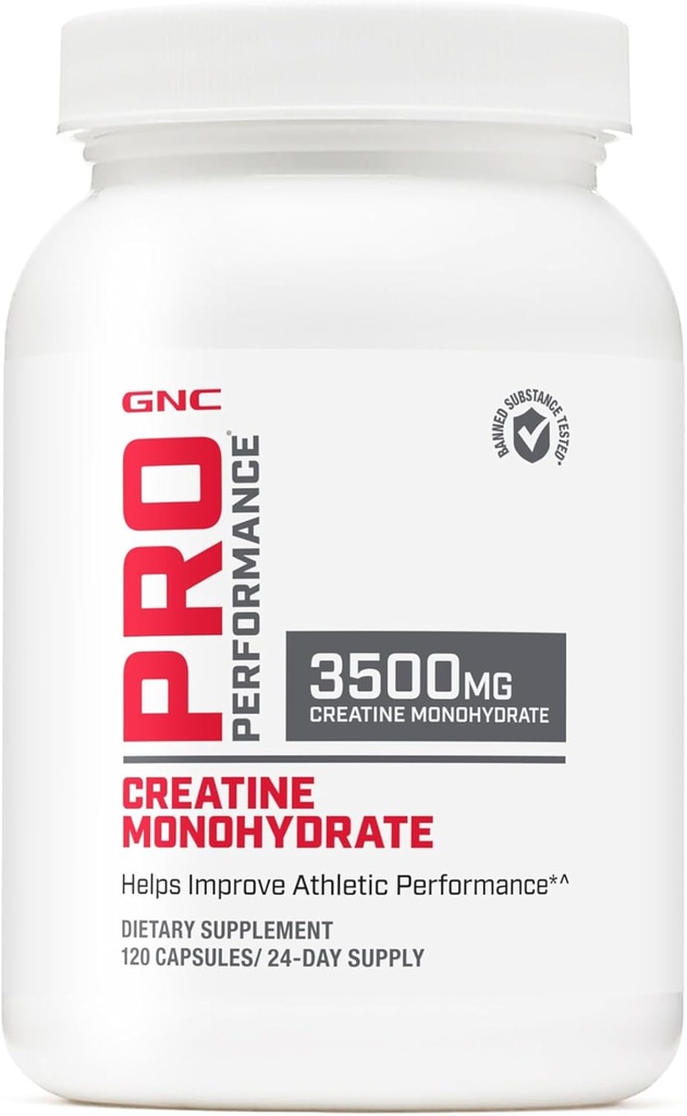 GNC Pro Performance Kretine Monohidrat 3.5g Supplement, Kas Building, Endurance ve Performansı, 120 Capsules, 24 Hizmetler
