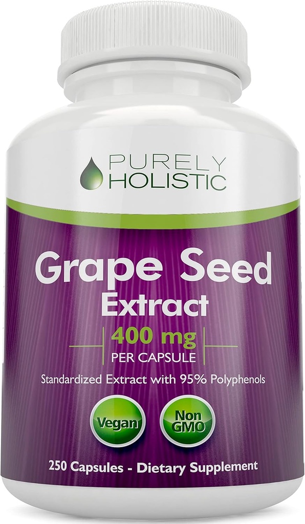 Safly Holistic Grape Tohumu 20.000 mg - 250 Vegan Capsules - 8+ Ay Supply - Capsule başına% 95 Polyols - 400 mg per Capsule - maksimum Güçlü Grapeseed - Non-GMO & Pestisi Ücretsiz