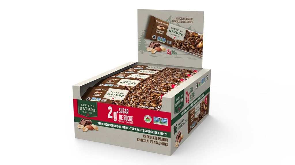 Doğanın Tadı - Organik 2g Sugar Chocolate Peanut - Low Sugar Snack and Breakfast Bar, High Fiber Energy Bar - 16 Count Snack Pack