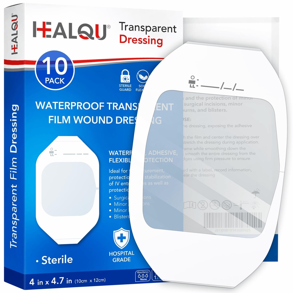 Mix Film 4" x 475" (10 Pack) - Post-Surgical Duş için Su geçirmez Yaralar, IV Shield, Aftercare, Clear Breathable Dressing Patches by HEALQU