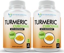 Turmeric Curcumin Supplement - 2250 mg /d - Veggie Caps - Black Pepper Extract (Bioperine) ile% 95 Curcuminoids - 750 mg Capsules - 100% Organik - En Güçlü Turmeric (Pack of 2)
