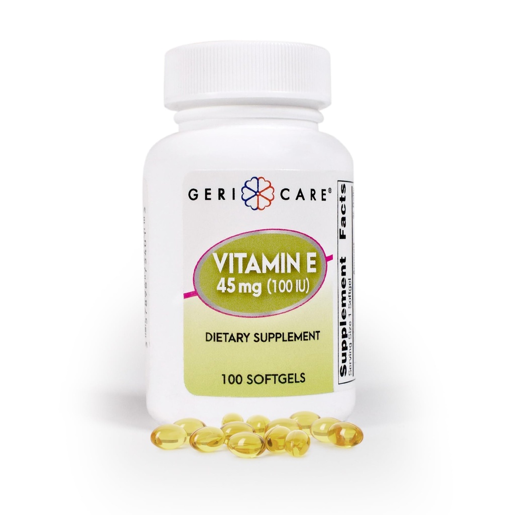 GeriCare High-Potency Vitamin E Capsules – 100 IU for Skin & Immune Support, 45 mg | 100 Count | Organik Vitamin E for Women and Men