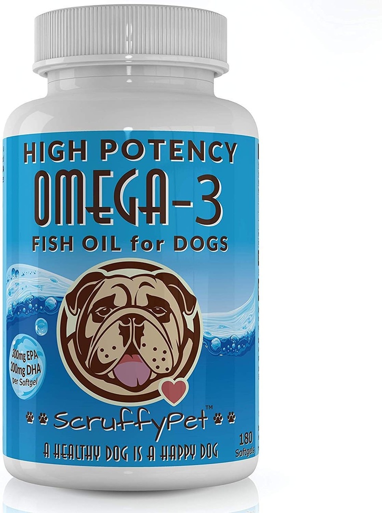 Pure Omega 3 Wild Fish Oil for Dogs with Vitamin E - Highest EPA & DHA Softgels Available (1000mg) 180ct