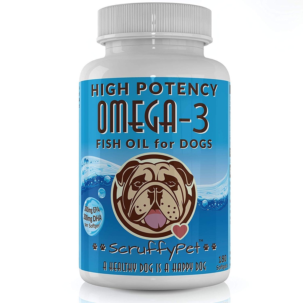 Pure Omega 3 Wild Fish Oil for Dogs with Vitamin E - Highest EPA & DHA Softgels available (1000 mg) 180ct