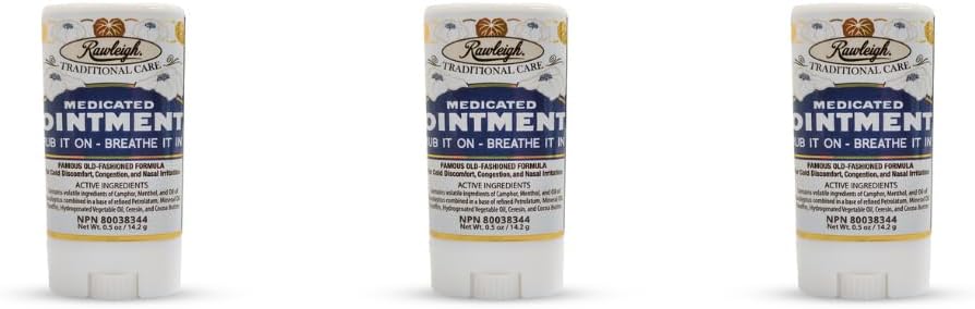Rawleigh Medicalated Aintment Stick 0.5 oz (14.2g) – Κλασσικό Αρωματικό Τρίψιμο στο στήθος σε Φορητή Μορφή Stick Μη-Γκρίζα – Συσκευασία των 3
