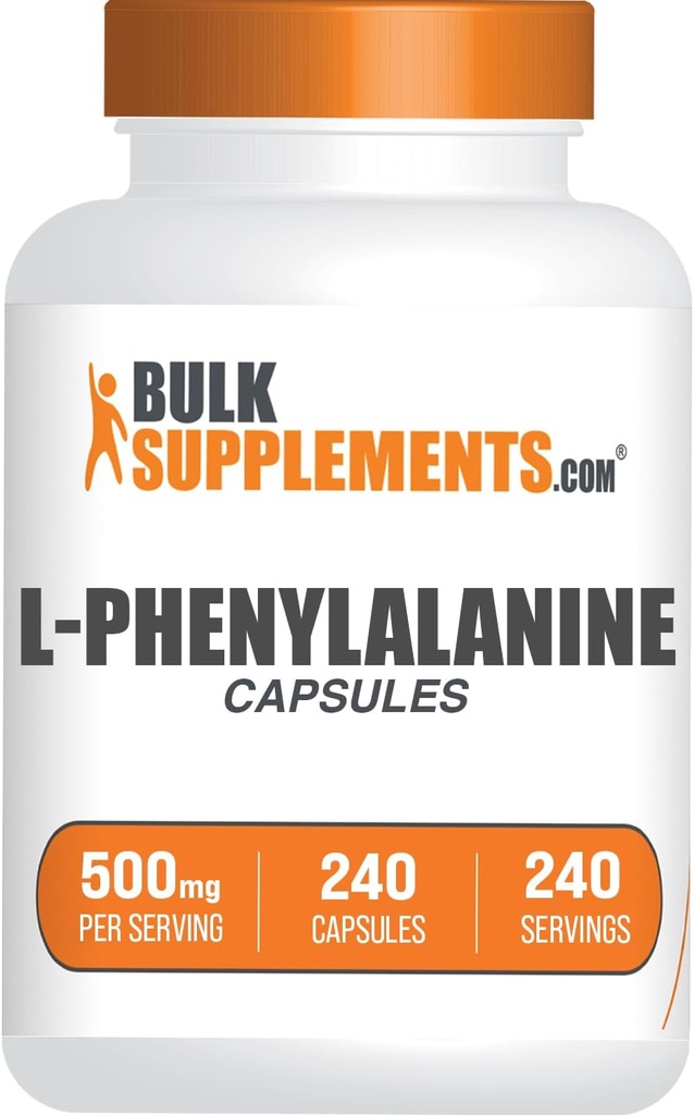 BulkSupplements.com Κάψουλες L-Φαινυλαλανίνης - Συμπλήρωμα φαινυλαλανίνης, L-Φαινυλαλανίνη 500mg - Χωρίς γλουτένη, 1 Καψάκιο ανά Σερβίρισμα, 240 Κάψουλες (Pack of 1)
