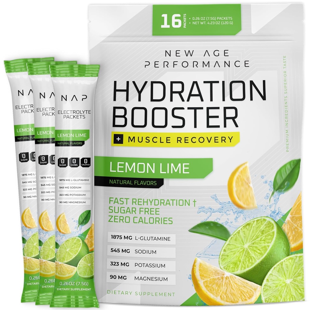 Yeni Çağ Performansı Hydration Packets, Electrolytes Toz, Sıvıhidrasyon Yardımı için L-Glutamine Amino Asits For Muscle Workout Recovery, Sugar Free & 0 Calorie, 16 Sticks (Lemon Lime)