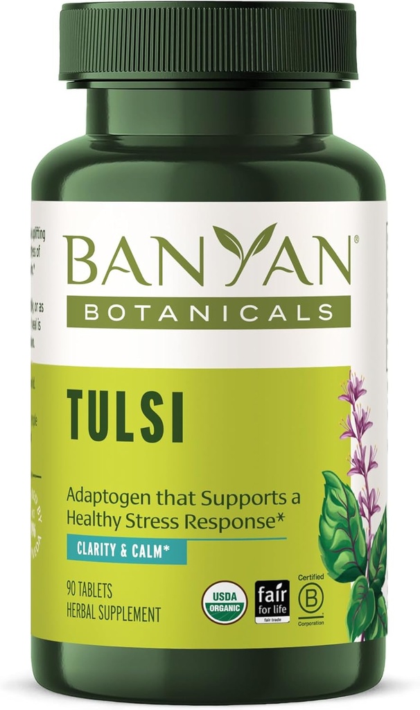 Banyan Botanicals Tulsi (Άγιος Βασίλειος) – Ανόρθωση Adaptogen – Βιολογικό Πνεύμονα και Συμπληρώματα Αναπνευστικής Υγείας * – 90 Δισκία – Μη ΓΤΟ Βιώσιμα που προέρχονται Vegan