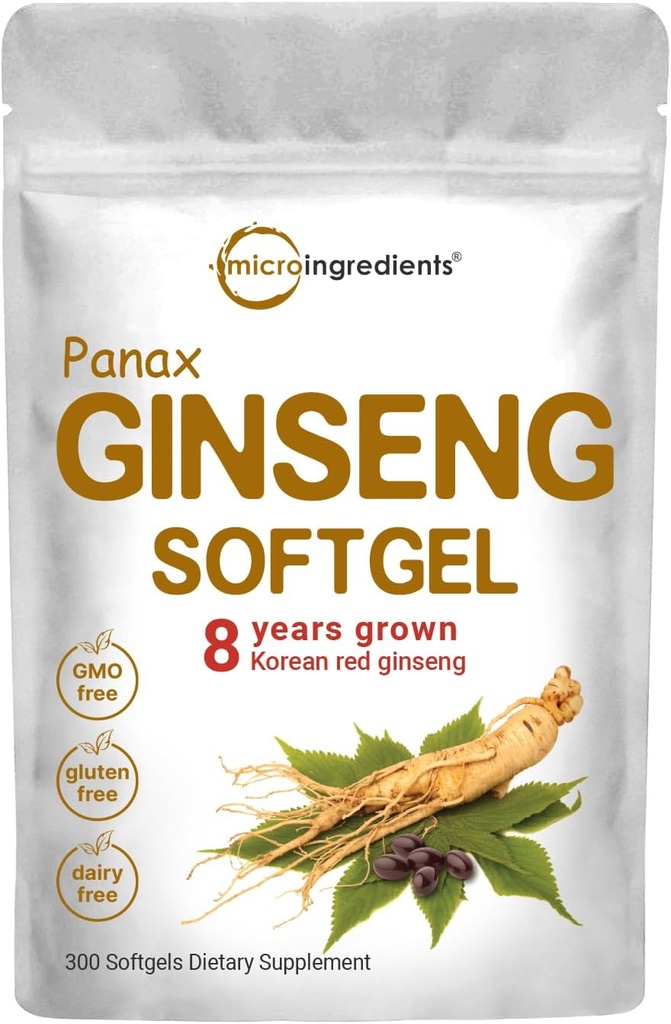 Micro Ingredients Red Panax Ginseng Supplement 6,000mg Per Serving, 300 Softgels | High Potency Korean Ginseng Root Extract with Active Ginsenosides | Supports Energy & Immune Health | Non-GMO