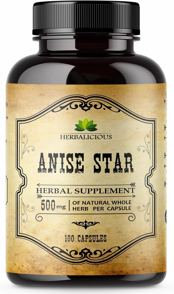 HERBALICIATION Star Anise Diyeter Supplement – 100 Capsules Erkekler ve Kadınlar için Anise Ekstraksiyonu – Doğal 1000 mg No Fillers, Preservatives – Immune Strength, Rich in Antioksiss
