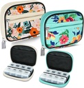 Serfeymi Weekly Travel Pill Organizer Pill Case for Purse with Reforce 7 Day Pill Box, Fashionable Travel Medicine Organizer Pill Konteyner for Medicine, Vitamin, Supplement - Bloom 01 + Green 01