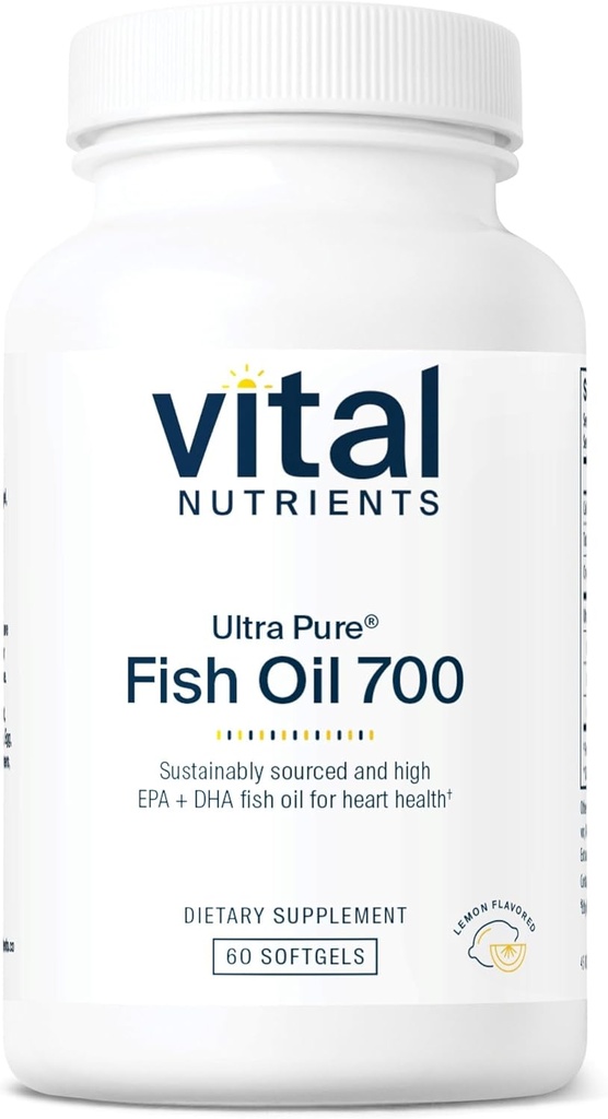 Vital Nutrients Ultra Pure® Fish Oil 700 | Kalp, Beyin ve Ortak Sağlık* | Sustainable Sourced High EPA & DHA Omega-3 Fatty Acid | Lemon Flavor | Gluten, Dairy & Soy Free | 60 Softgels