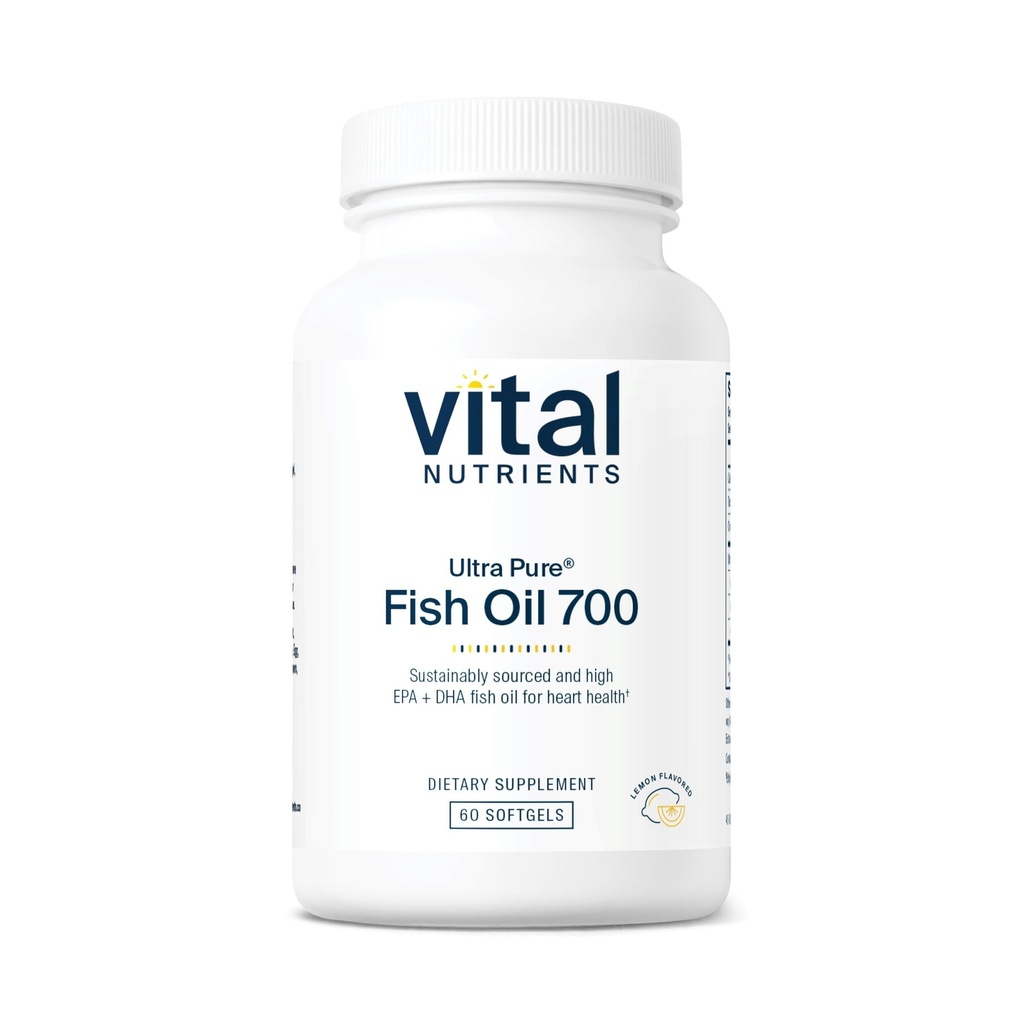 Vital Nutrients Ultra Pure® Fish Oil 700 | Kalp, Beyin ve Ortak Sağlık* | Sustainable Sourced High EPA & DHA Omega-3 Fatty Acid | Lemon Flavor | Gluten, Dairy & Soy Free | 60 Softgels