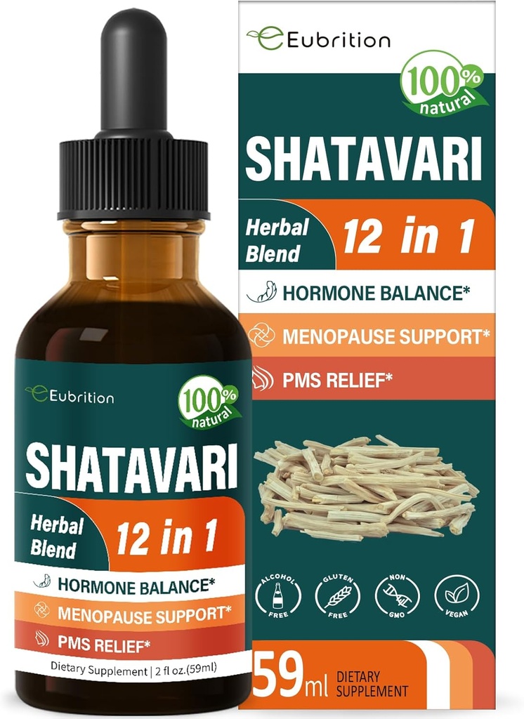 Shatavari (Shitabari) Σταγόνες για γυναίκες Υποστήριξη Εμμηνόπαυση Ανακούφιση, βοτανικό συμπλήρωμα για υποστήριξη PMS, 12-in-1 Formula με Wild Yam, Vitex Berry Extract. 2oz