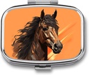 Pill Box 2t Karşılaştırma Tıp Pill Case Orange background with Horse Head Bas Portre Pill Box Travel Pill Organizer for Pocket Purse Daily Medicine Vitamin Box Fish Oil Box Supplement Box