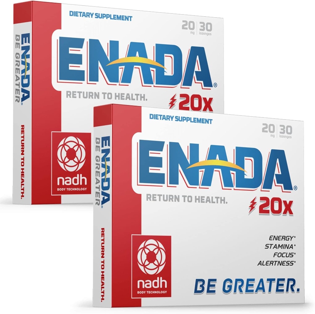 ENADA 20X 20mg NADH Supplement | Boost Energy, mental Focus, Stamina | Destek Fatigue, Hücre Regenerator, Oksijen Kapasitesini Arttırıyor / Kadınlar ve Erkekler için Doğal Enerji Supplement |60 Lozenges