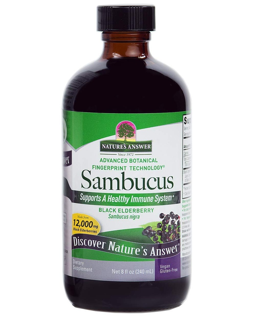 Nature's Answer Sambucus Black Elder Berry Extract Syrup in Plastik Şişe Alkol Özgür 8Fluid Ounces | Daily Immune Support | Packed with Antioksis | Family Friendly | Flue Season Defender