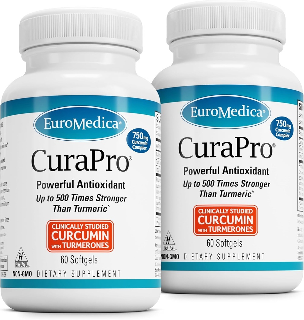 EuroMedica CuraPro - Beyin ve Immune Health Support - Curcumin & Turmeric Essential Oil - Herbal Liver Desteği - 60 Softgels, 2 Pack (120 Softgels)